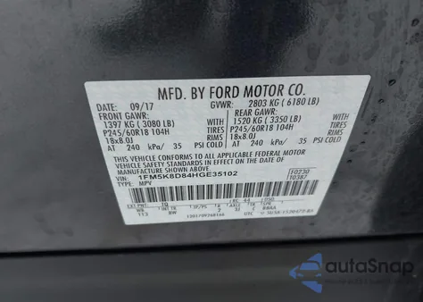 2017 Ford Explorer Xlt z USA, uszkodzony, nr VIN 1FM5K8D84HGE35102